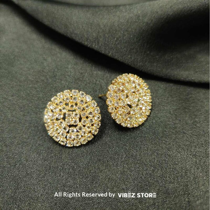 Sparkling Crystal Stud Earrings with round design, silver-tone settings, and crystal embellishments from VibezStore