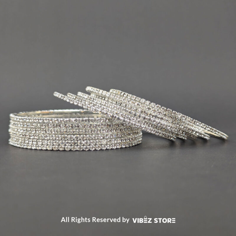 Silver sparkle stacked bangle set with a shimmering design, displayed elegantly by Vibez Store.