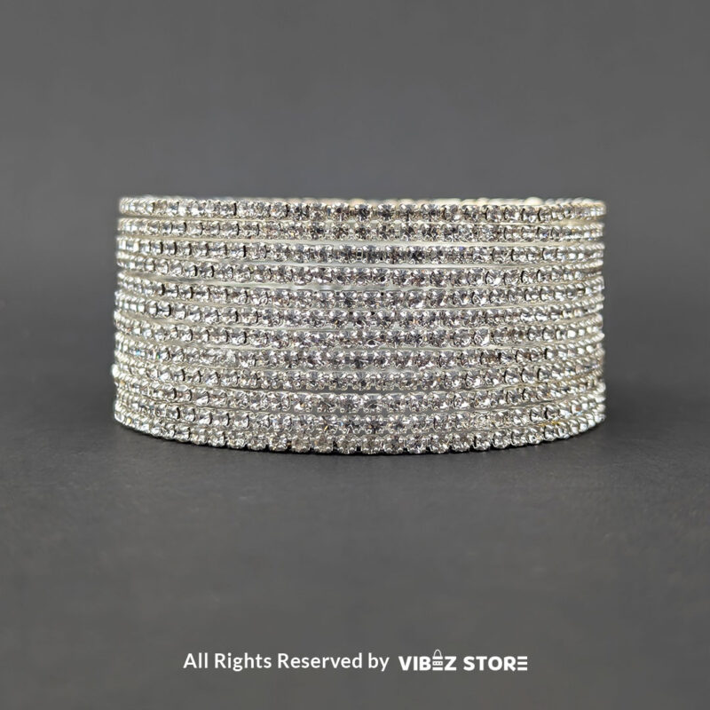 Silver sparkle stacked bangle set with a shimmering design, displayed elegantly by Vibez Store.