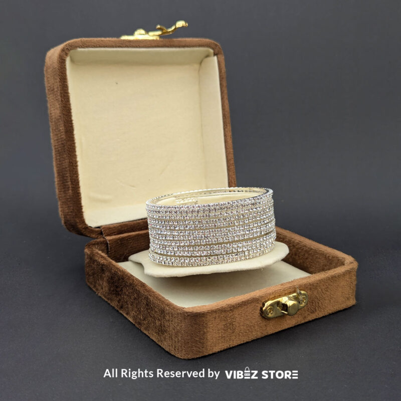 Silver sparkle stacked bangle set with a shimmering design, displayed elegantly by Vibez Store.