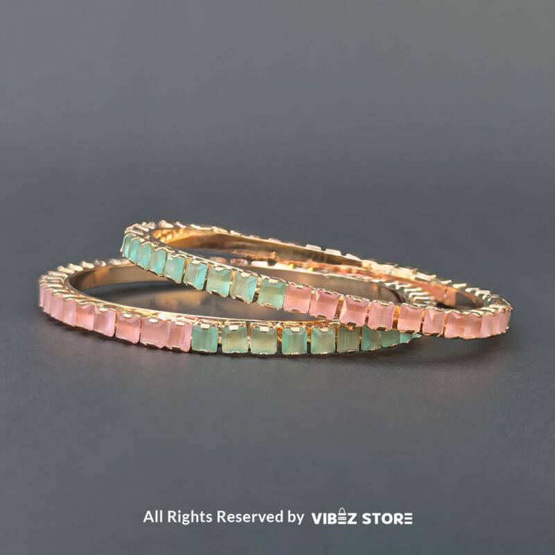 Pastel pink and green gold bangles set for festive and casual wear.