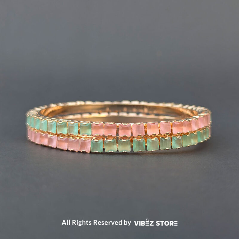 Pastel pink and green gold bangles set for festive and casual wear.