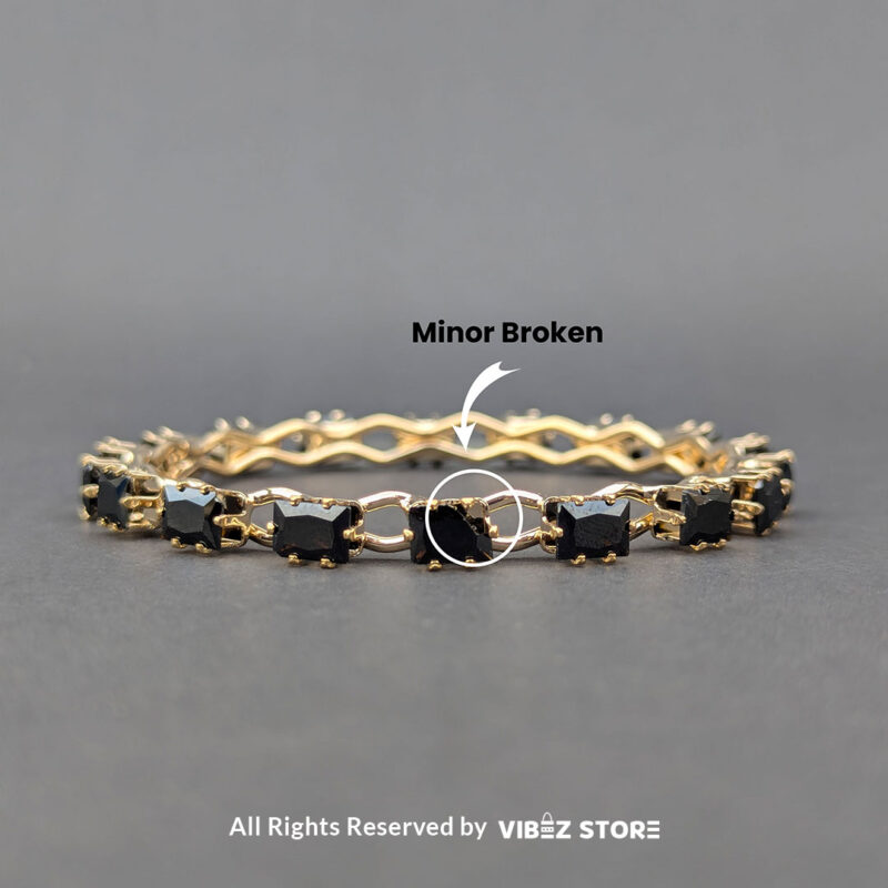 Black stone bangle with gold grid design, displayed elegantly by Vibez Store.