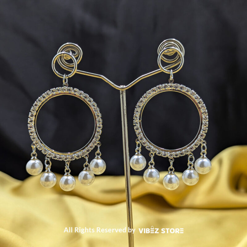 Pearl Halo Hoop Earrings with a halo of stones and delicate pearl drops, perfect for elegant occasions.