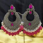 Pink Ethnic Statement Earrings with Crystal and Pearl Detailing
