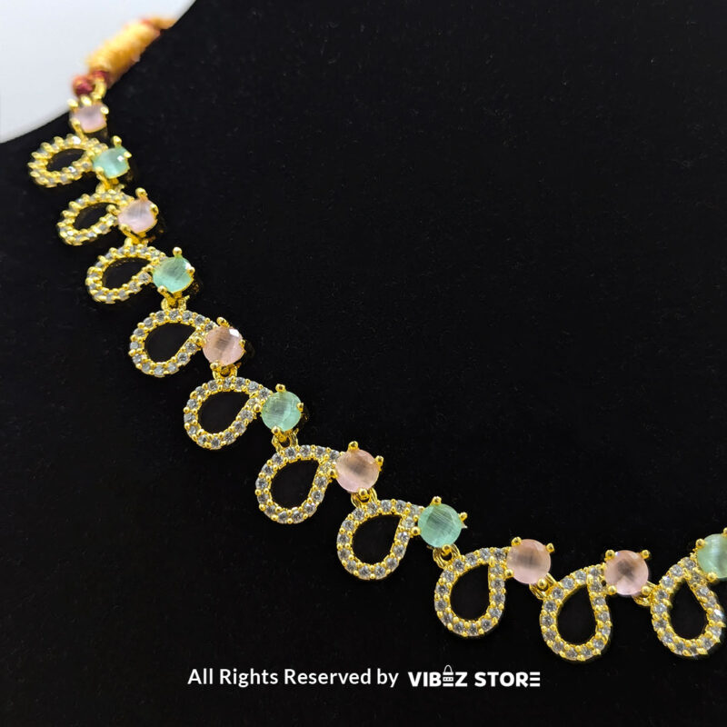 Pastel Teardrop Necklace and Earring Set with gold-tone settings and multi-colored gemstones from VibezStore