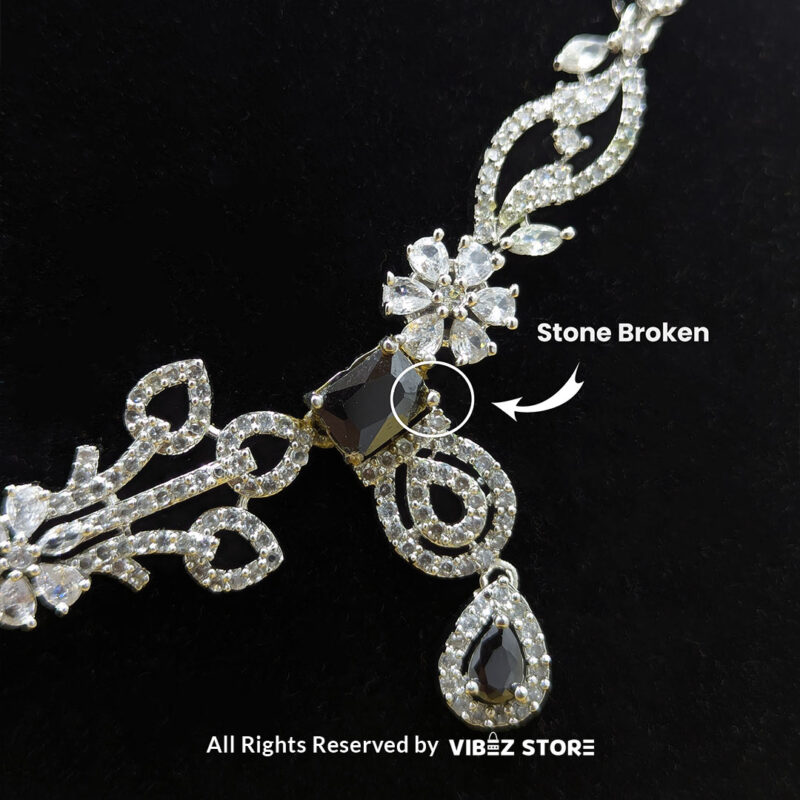 Elegant Crystal Bridal Necklace Set with silver-tone settings, matching earrings, and maang tikka from VibezStore