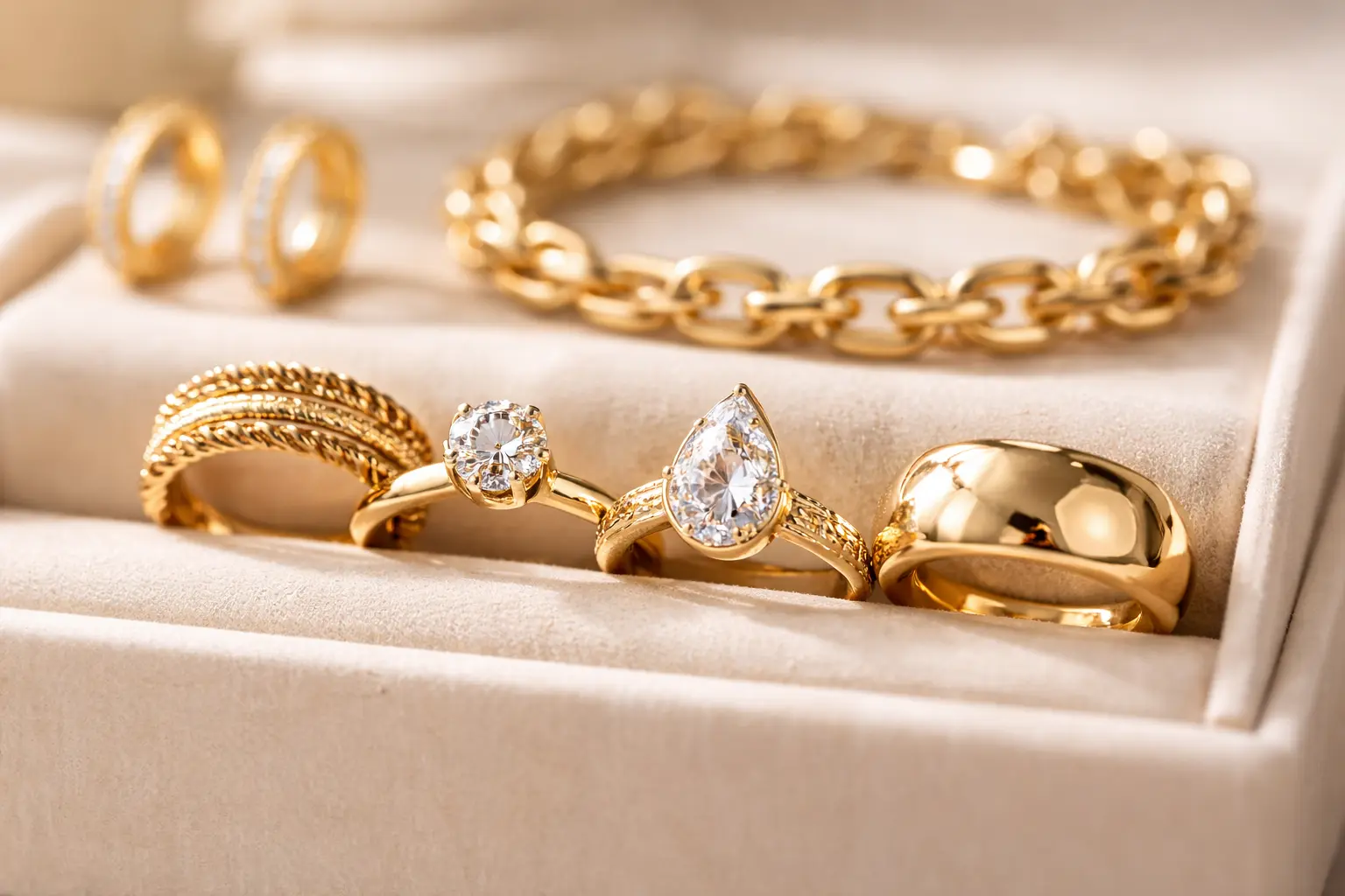 Gold Plated vs Artificial Jewellery: Which Is Better in Pakistan? (2026 Guide) 3 Close-up of gold plated jewellery showing smooth gold finish and reflective surface under natural lighting