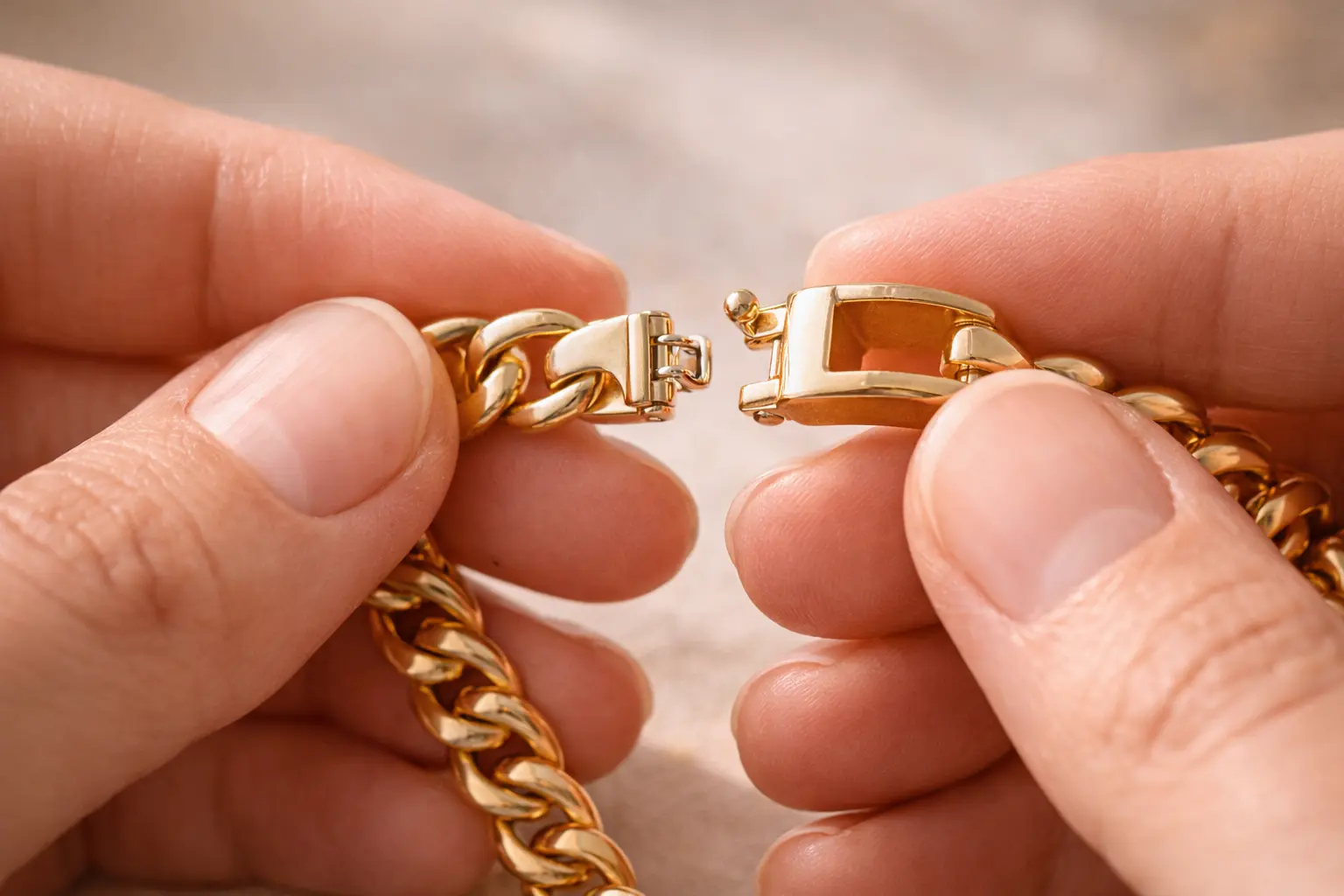 Gold Plated vs Artificial Jewellery: Which Is Better in Pakistan? (2026 Guide) 11 Hands inspecting jewellery clasp and finishing details to check quality before purchase